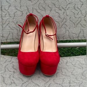 Ruby Red Platform Wedges with Ankle Strap